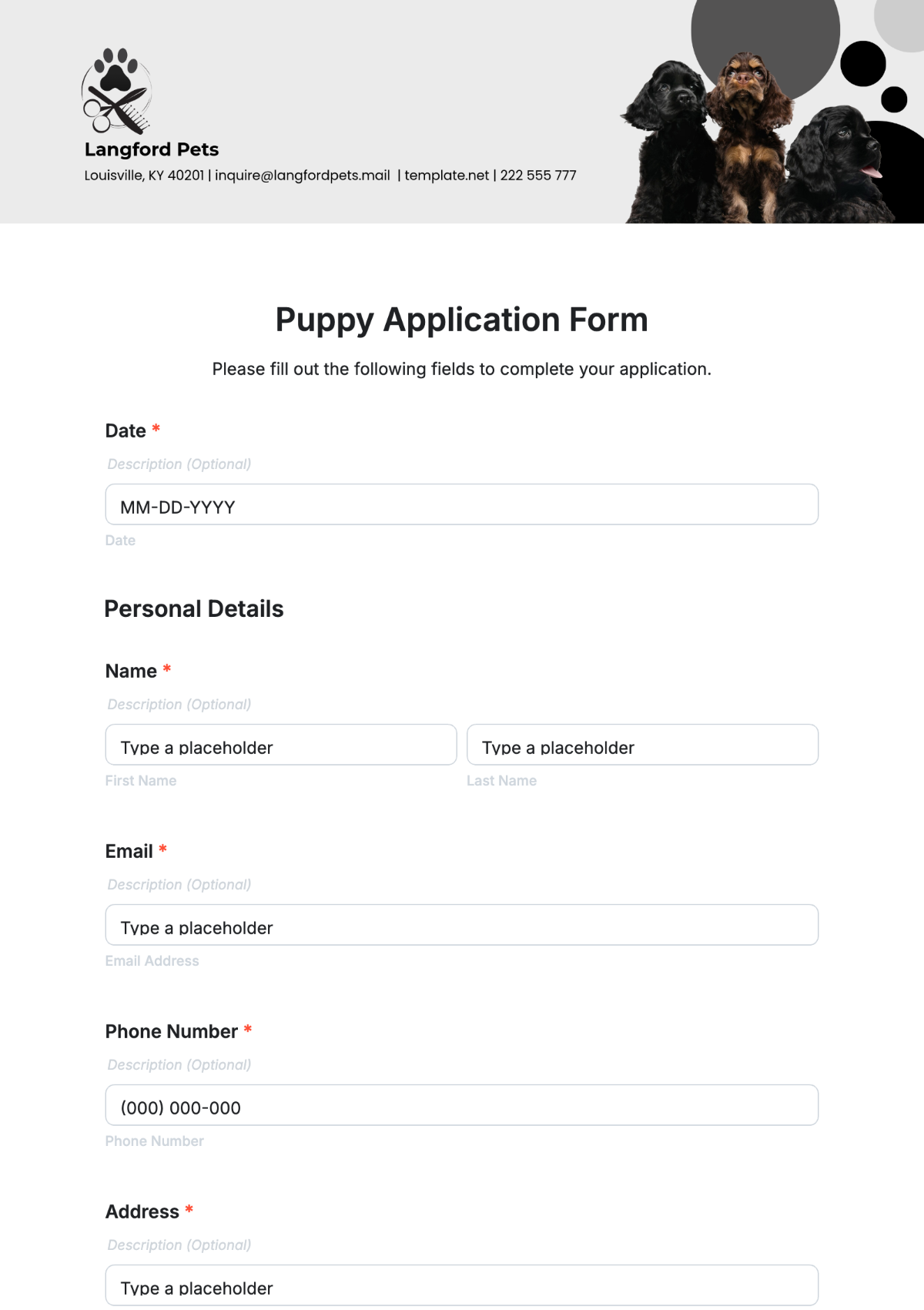 Puppy Application Form Template - Edit Online & Download