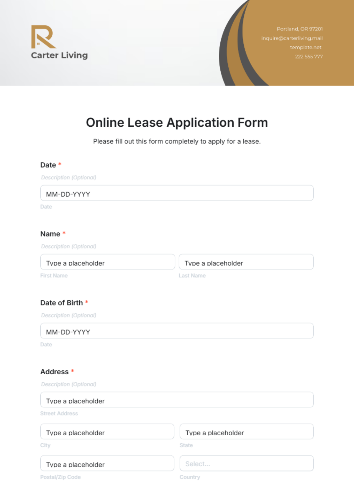 Online Lease Application Form Template - Edit Online & Download