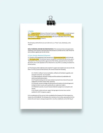 IT Service Maintenance Contract Template
