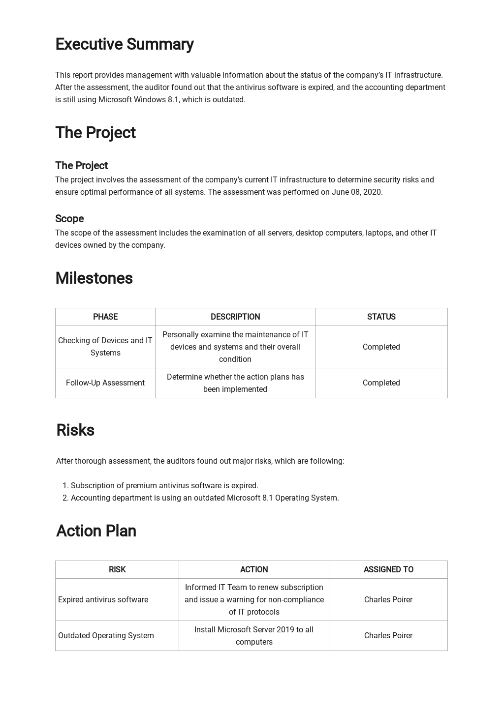 Simple IT Report Template [Free PDF] - Word (DOC) | Apple (MAC) Pages ...