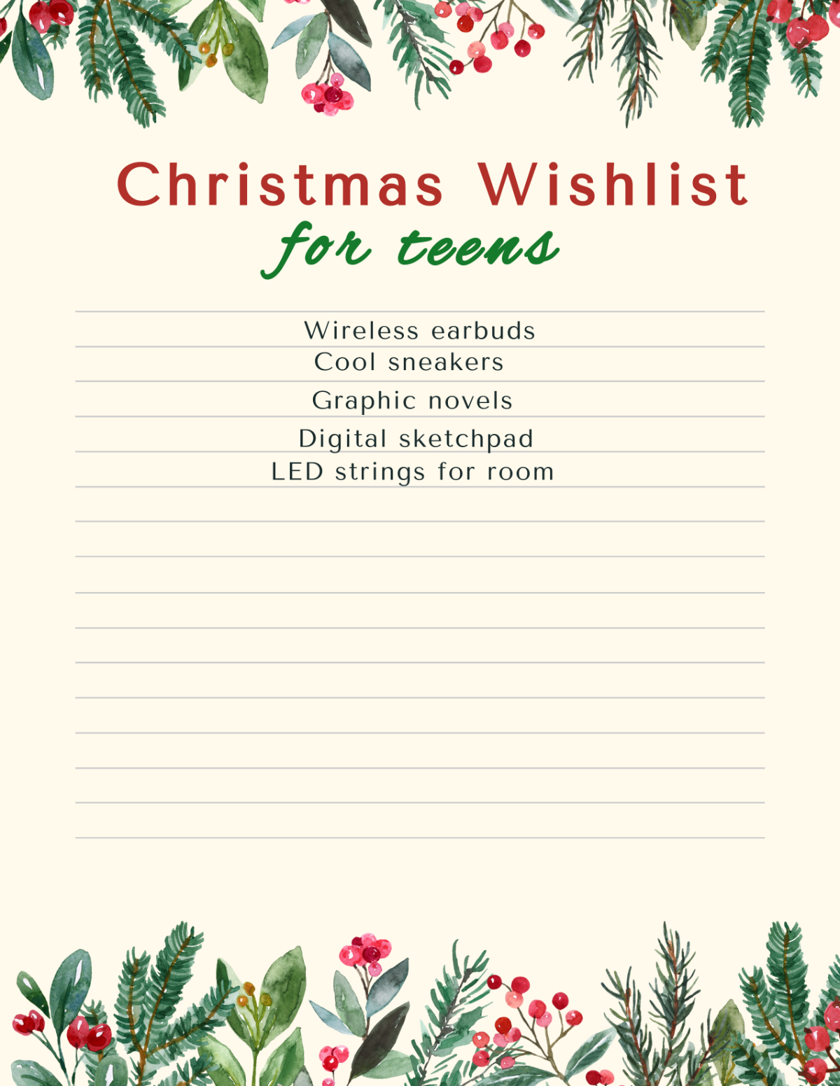 Christmas Wish List for Teens