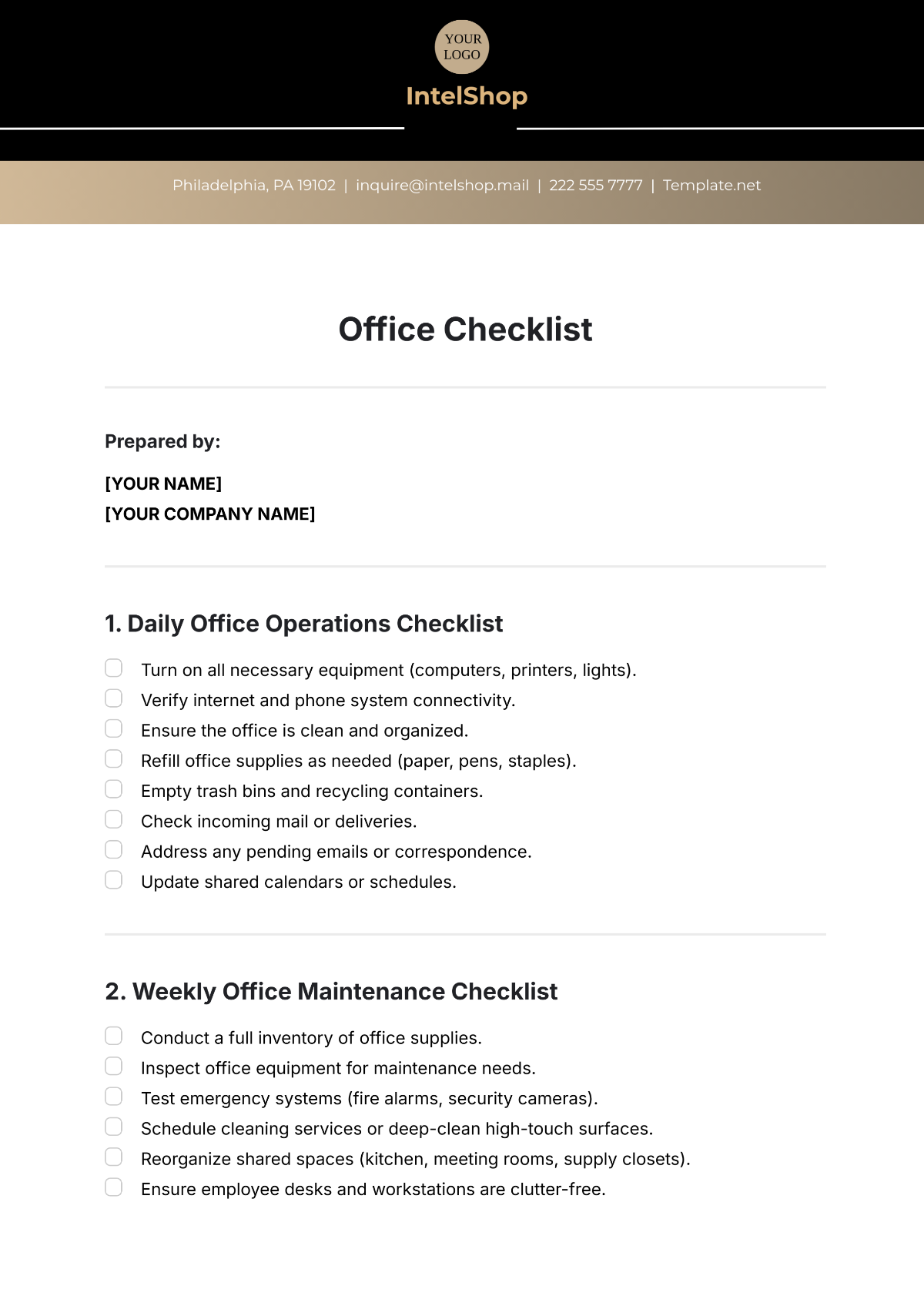 Free Office Checklist Template to Edit Online