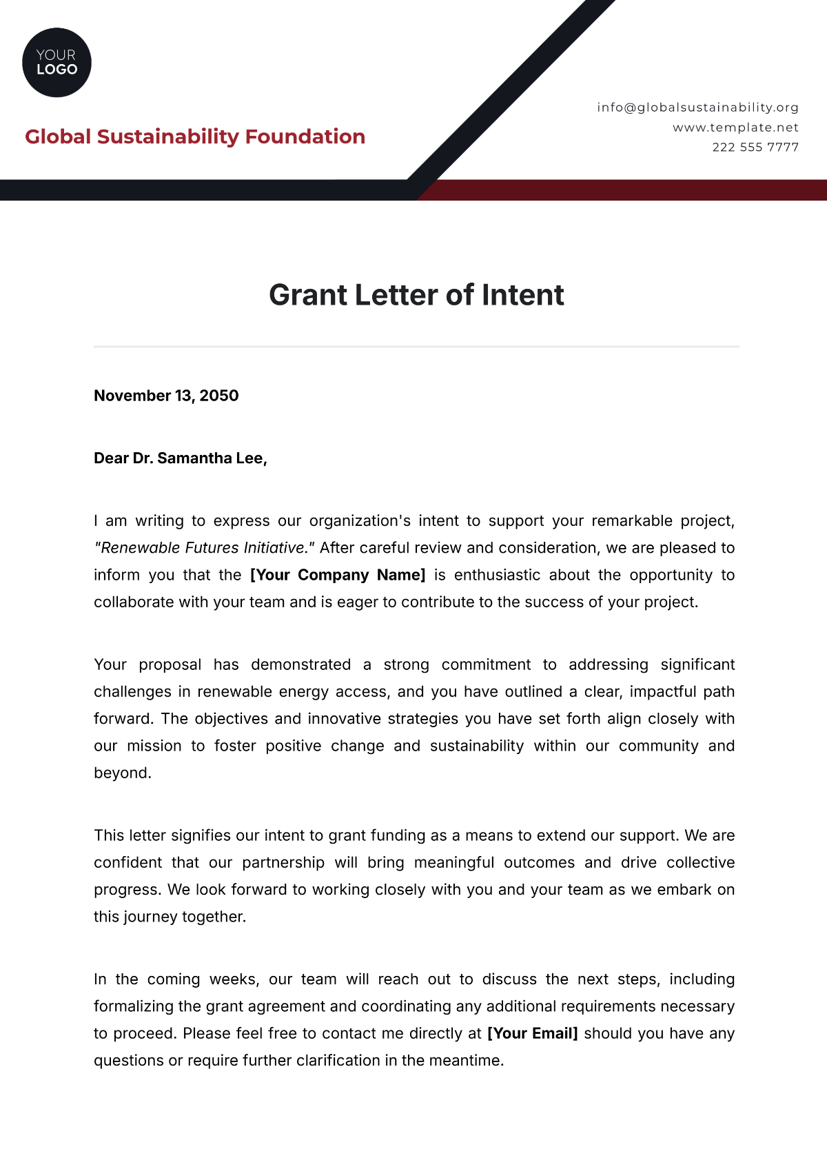 Grant Letter of Intent Template - Edit Online & Download