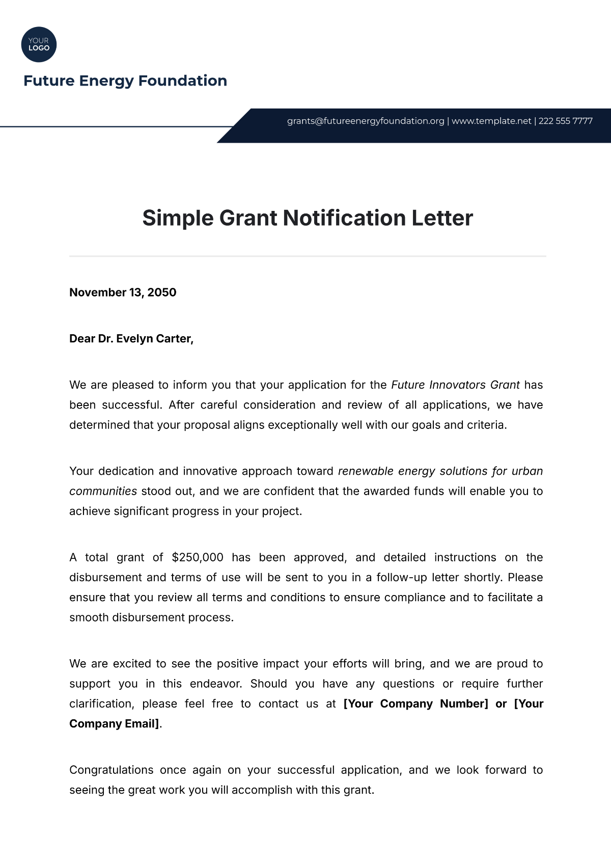 Simple Grant Notification Letter Template - Edit Online & Download