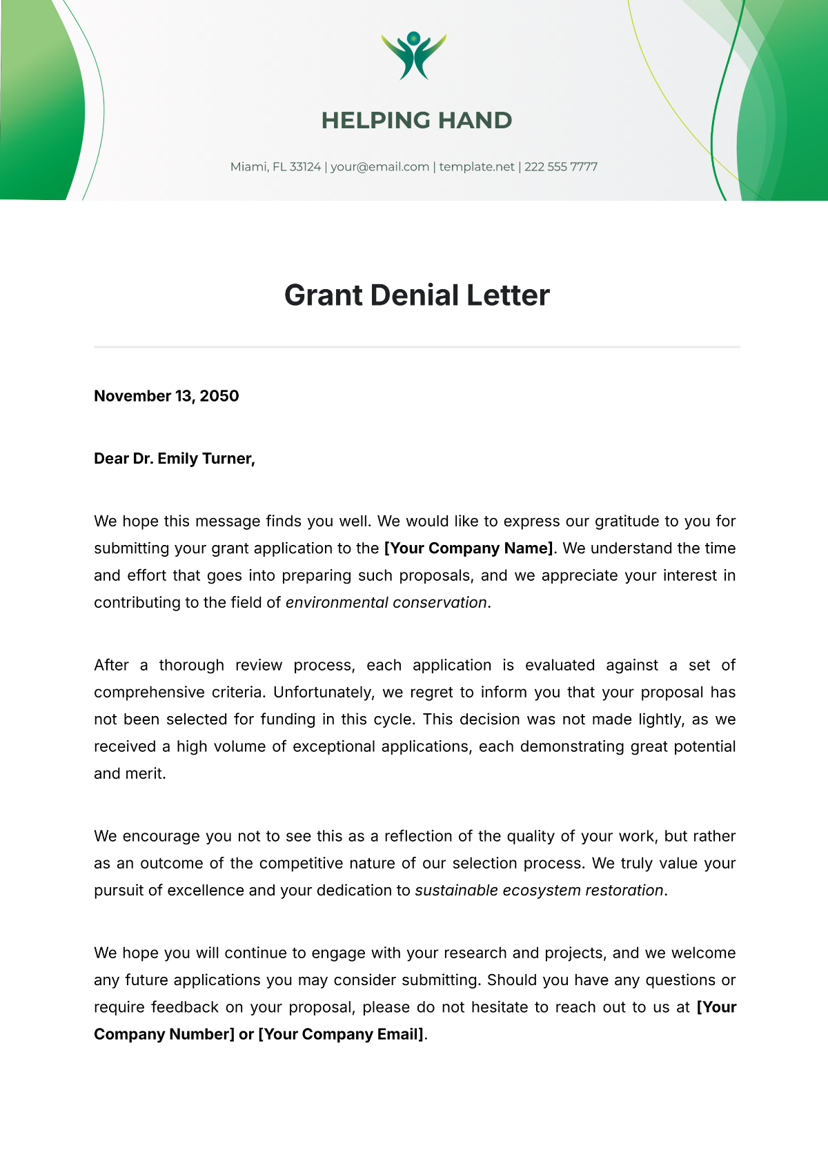 Grant Denial Letter Template - Edit Online & Download