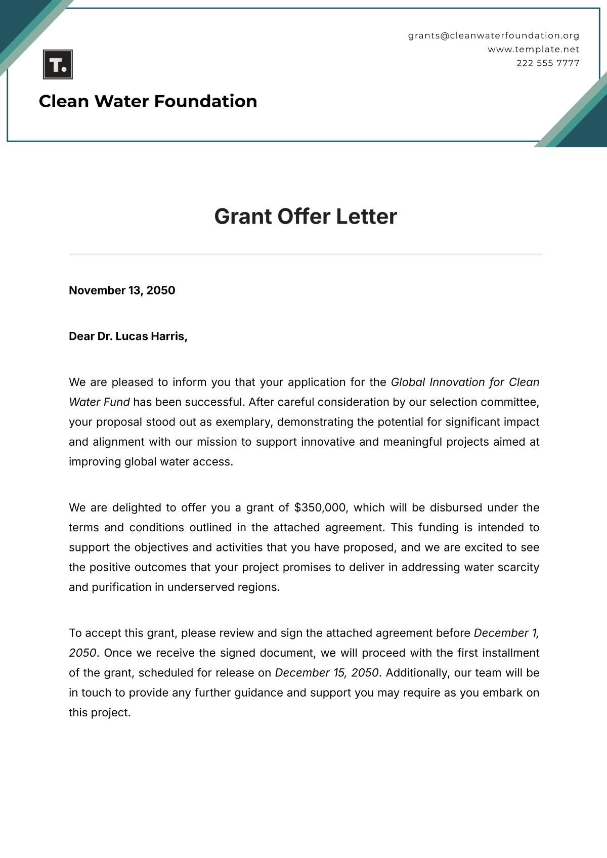 Grant Offer Letter Template - Edit Online & Download