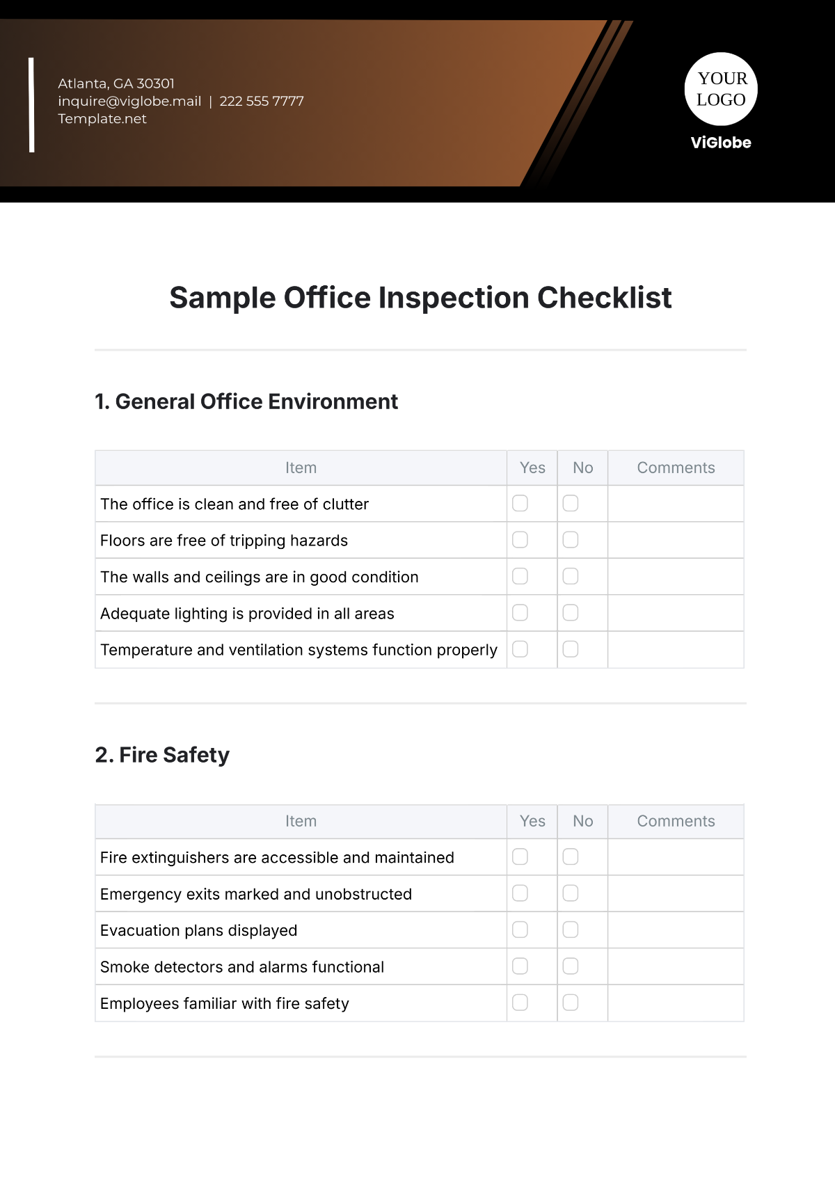 Sample Office Inspection Checklist Template - Edit Online & Download