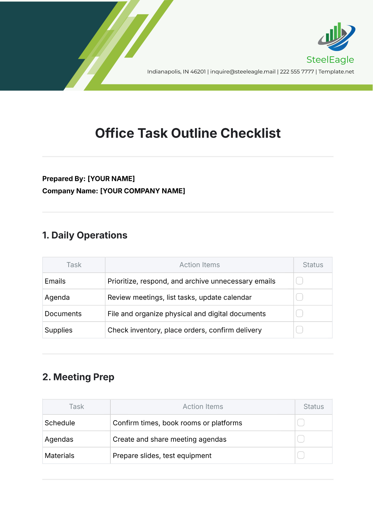 Office Task Outline Checklist Template - Edit Online & Download