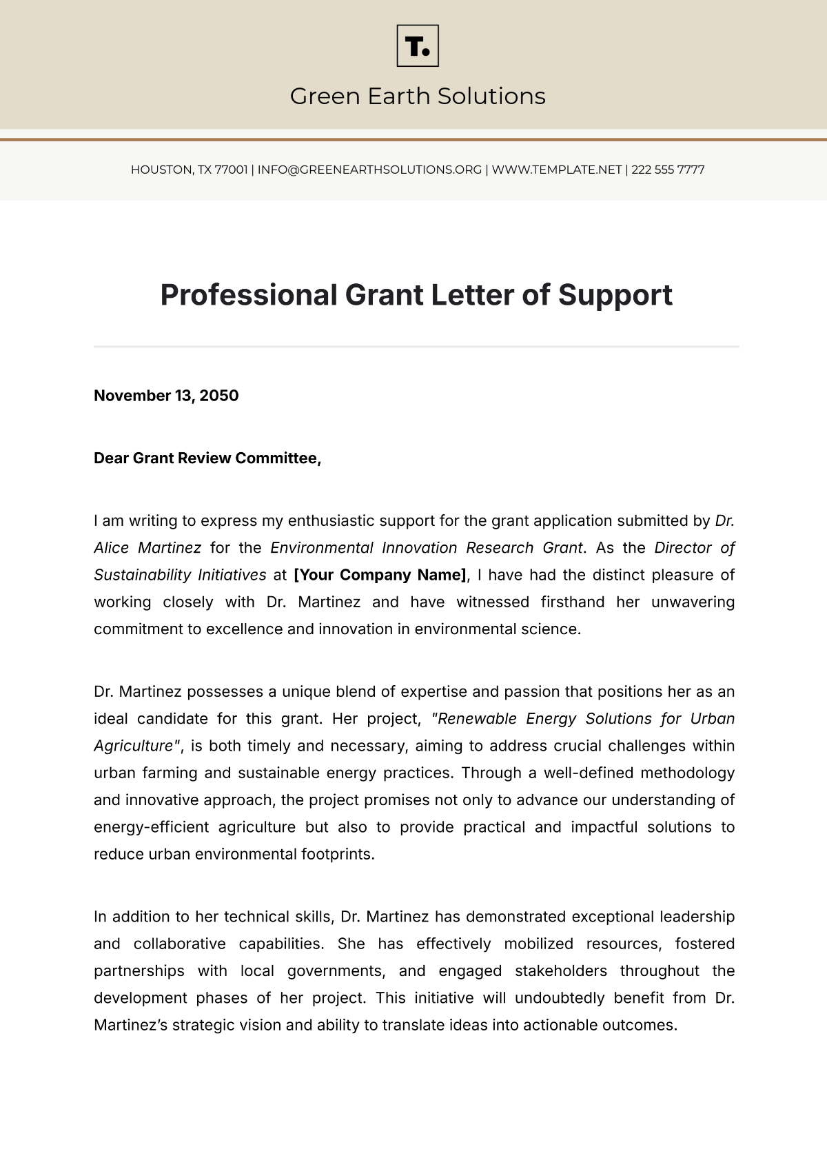 Professional Grant Letter of Support Template - Edit Online & Download