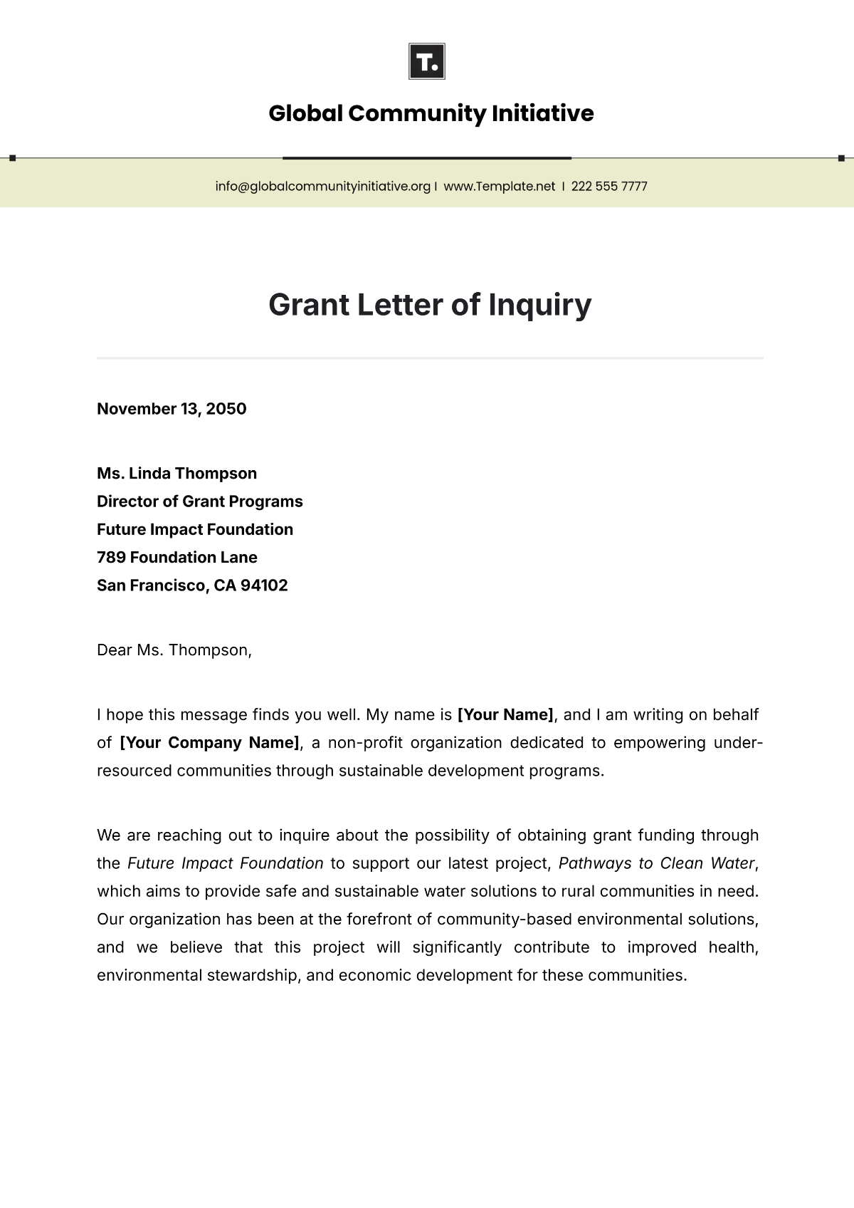 Grant Letter of Inquiry Template - Edit Online & Download