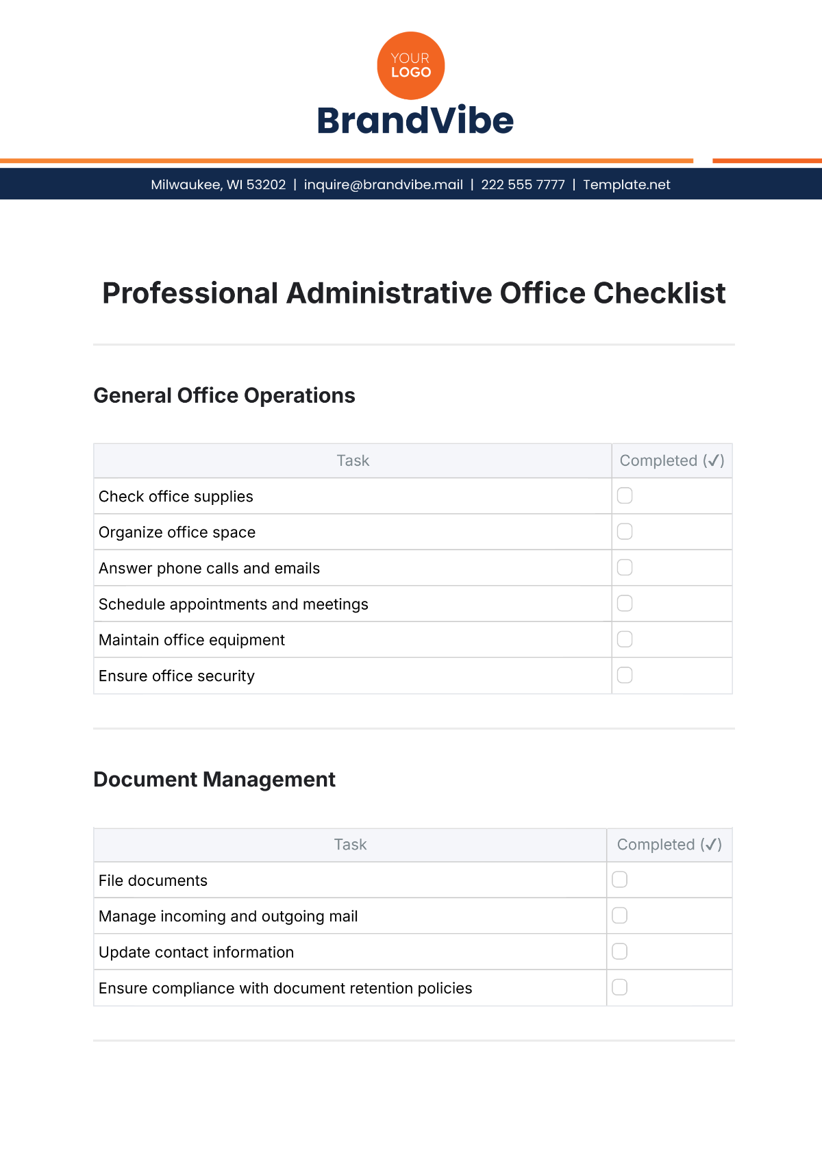 Professional Administrative Office Checklist Template - Edit Online & Download