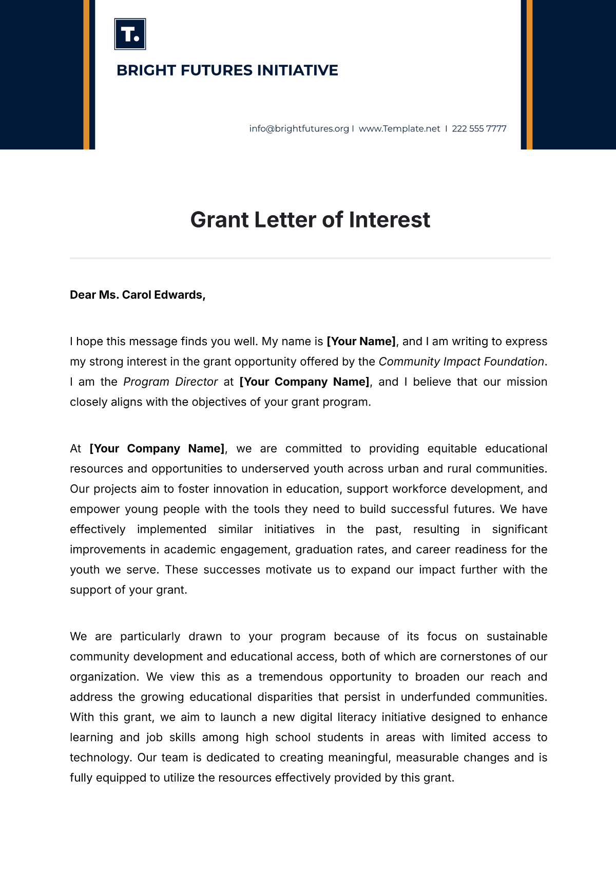 Grant Letter of Interest Template - Edit Online & Download