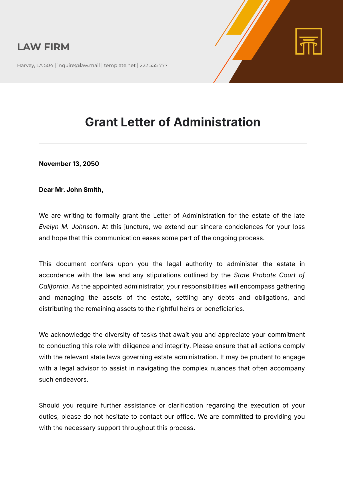 Grant Letter of Administration Template - Edit Online & Download