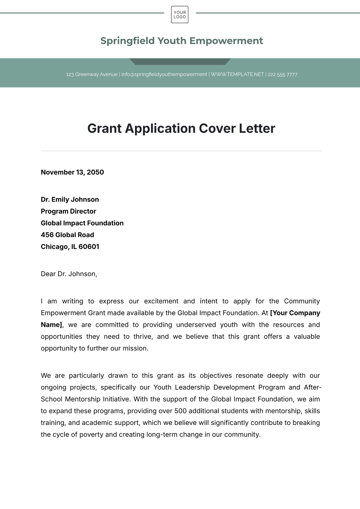 Grant Application Cover Letter Template - Edit Online & Download