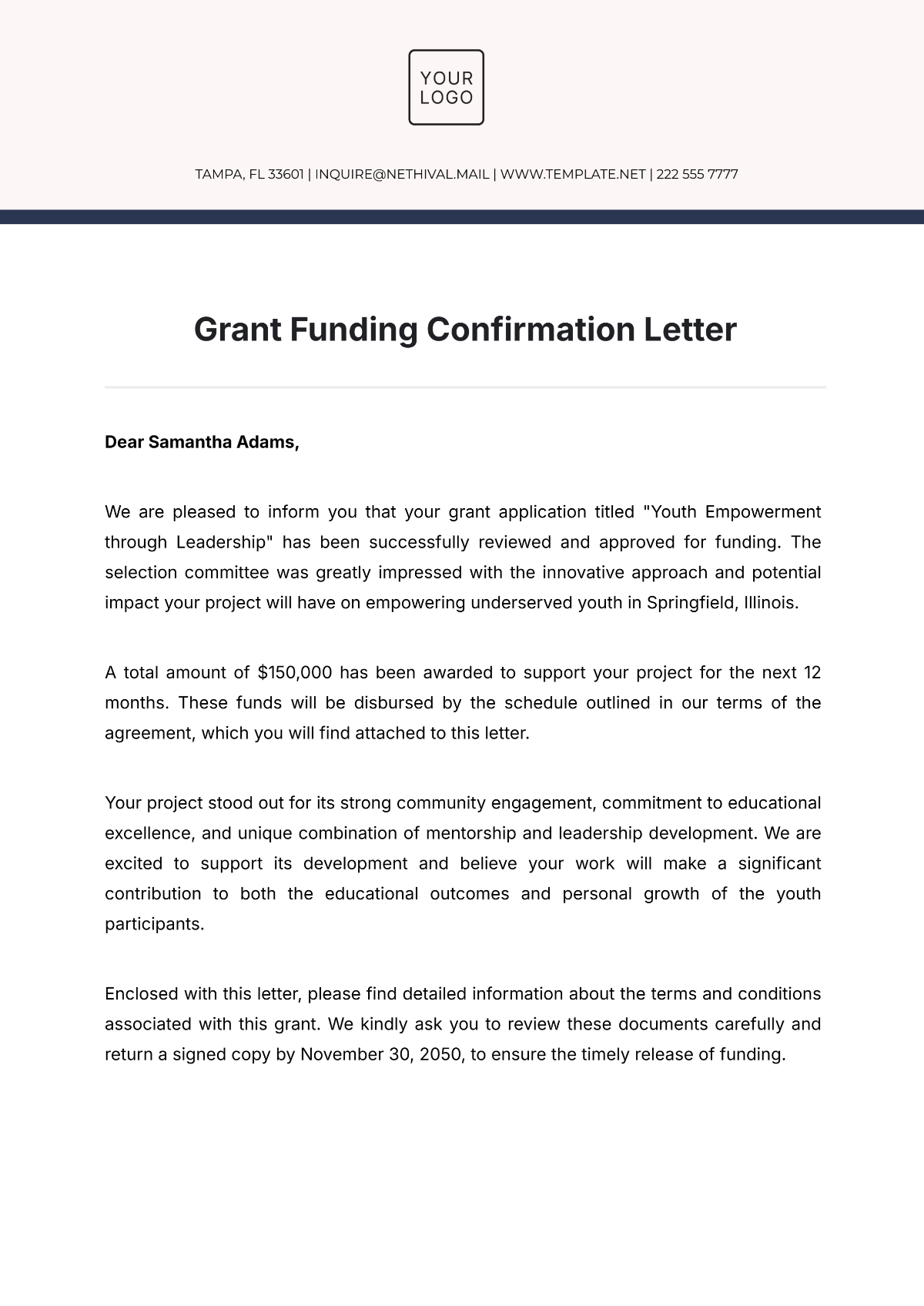 Grant Funding Confirmation Letter Template - Edit Online & Download