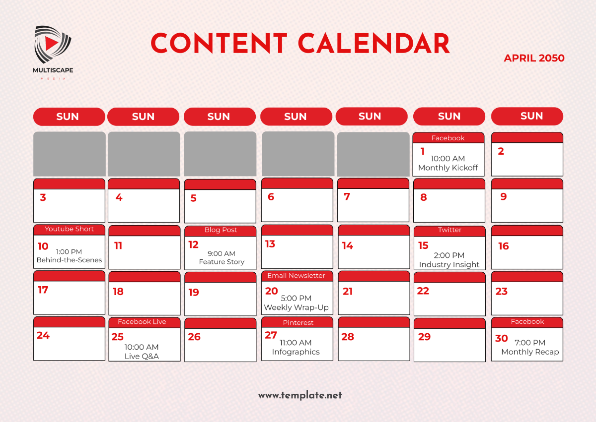 Media Content Calendar Template - Edit Online & Download