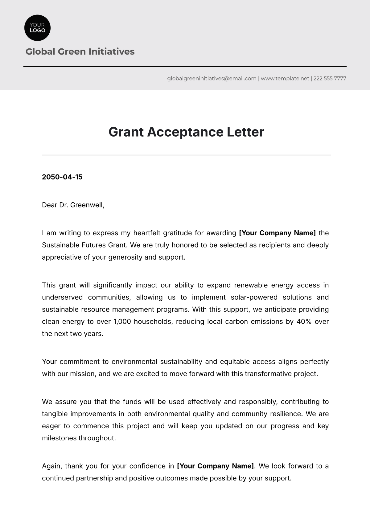 Grant Acceptance Letter Template - Edit Online & Download