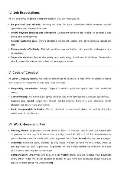 Free Daycare Employee Handbook Template to Edit Online | Template.net to Edit Online