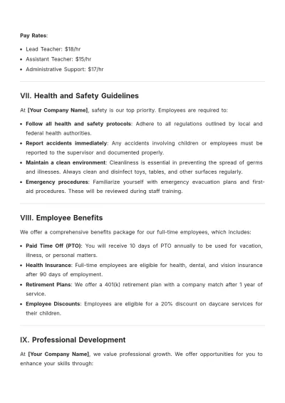 Free Daycare Employee Handbook Template to Edit Online | Template.net to Edit Online