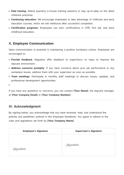 Free Daycare Employee Handbook Template to Edit Online | Template.net to Edit Online