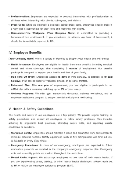Free Modern Employee Handbook Template to Edit Online | Template.net to Edit Online