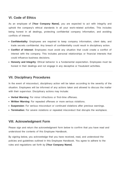 Free Modern Employee Handbook Template to Edit Online | Template.net to Edit Online