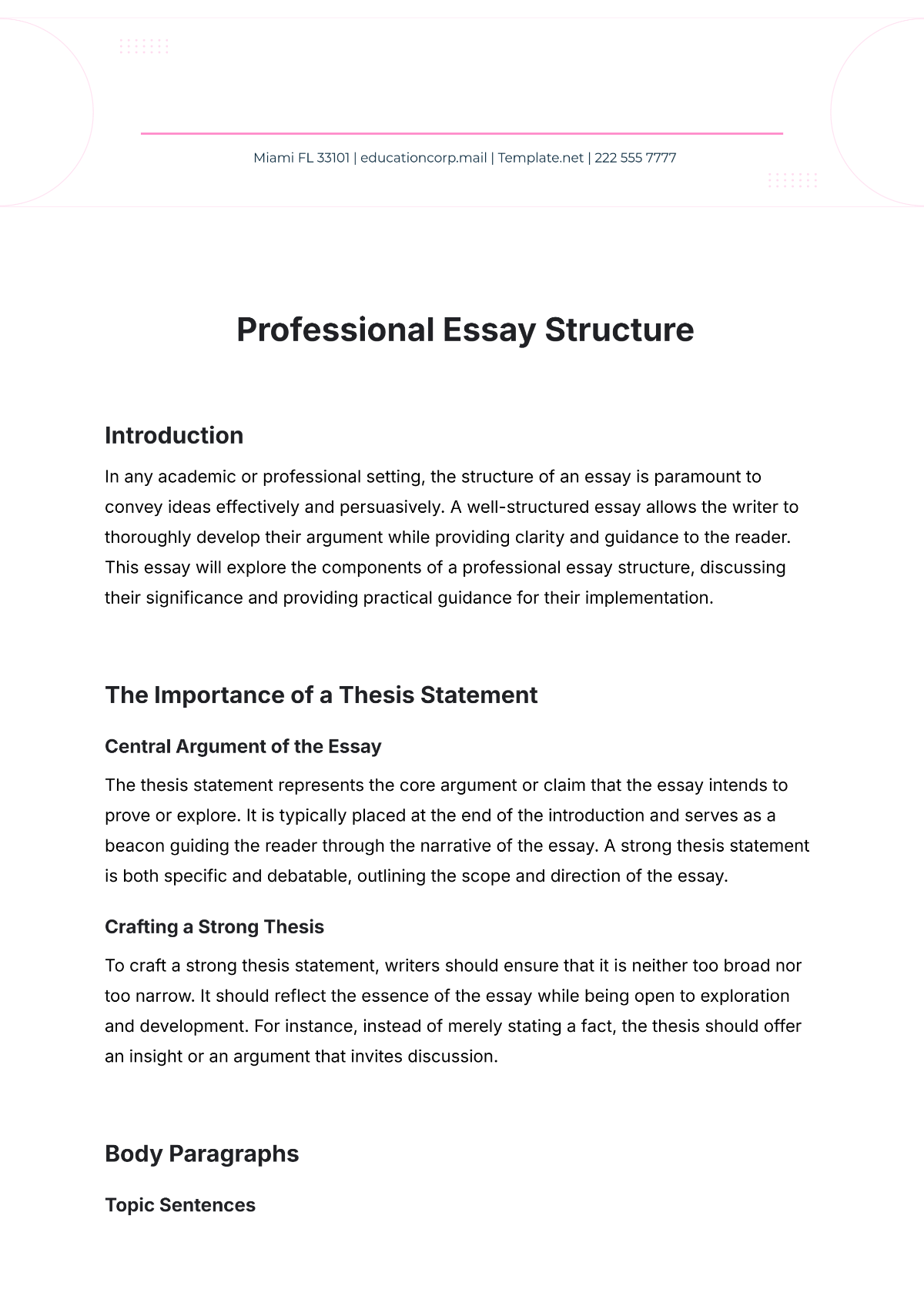 Professional Essay Structure Template - Edit Online & Download