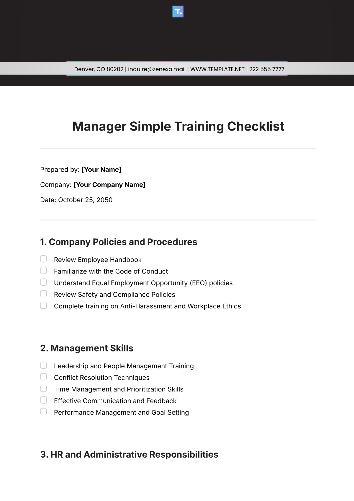 Manager Simple Training Checklist Template - Edit Online & Download