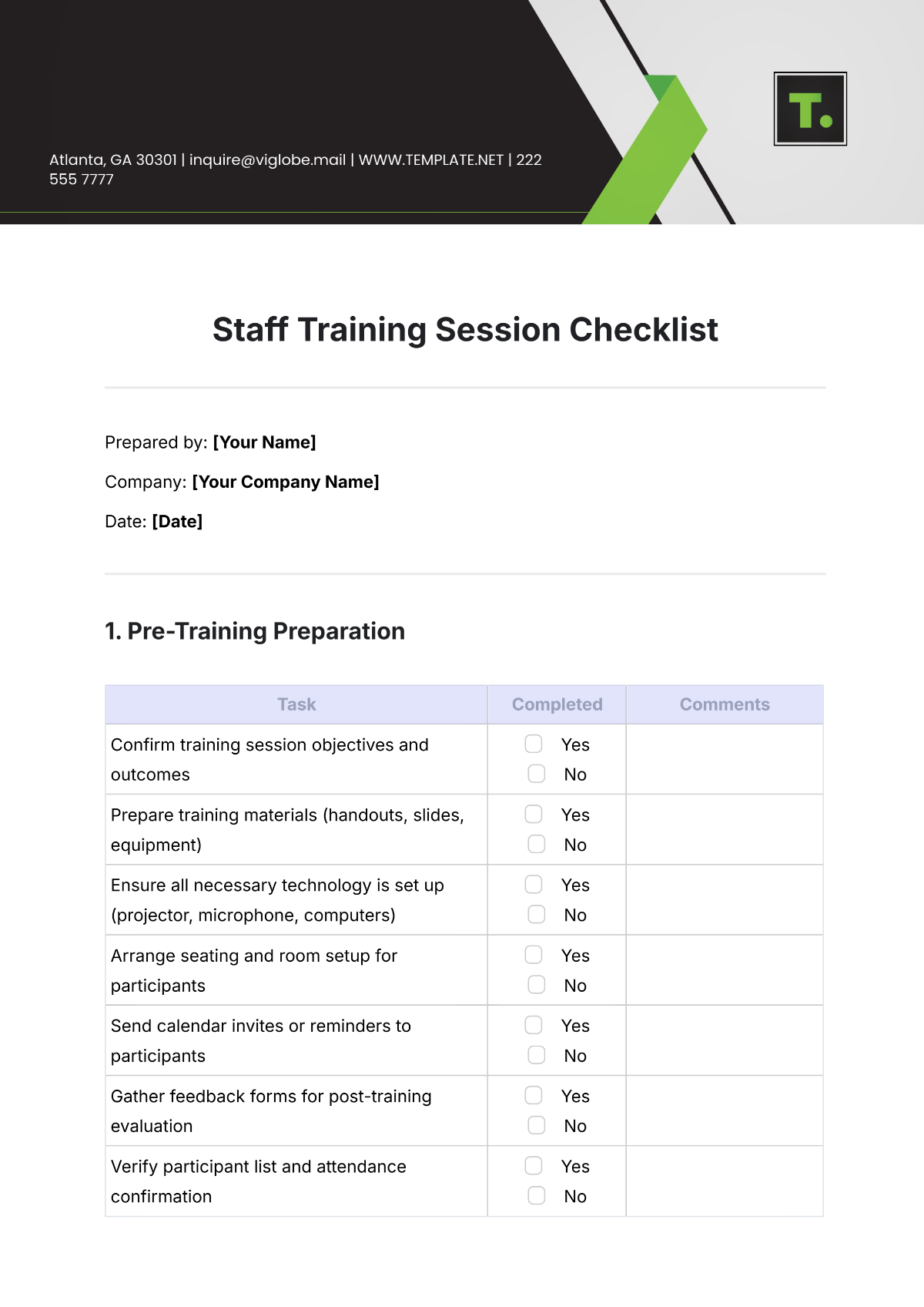 Staff Training Session Checklist Template - Edit Online & Download