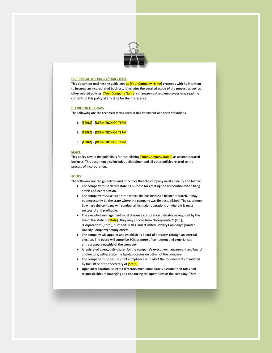 IT Company Incorporation Guidelines Template