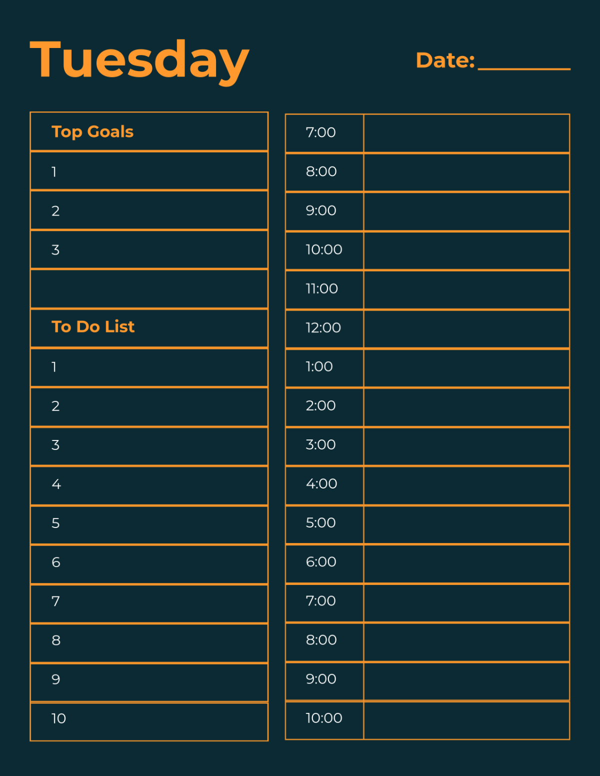 Free Tuesday Daily Planner Template - Edit Online & Download | Template.net