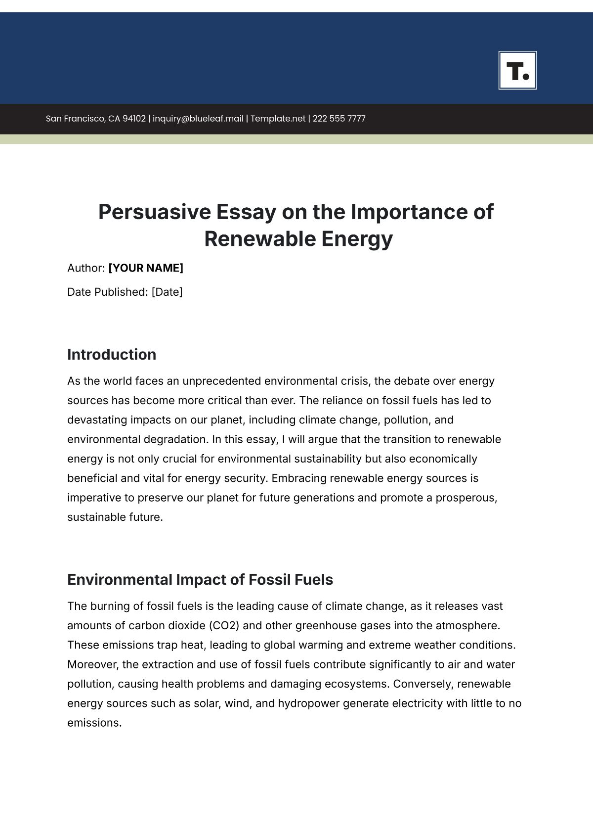 Persuasive Essay Template - Edit Online & Download