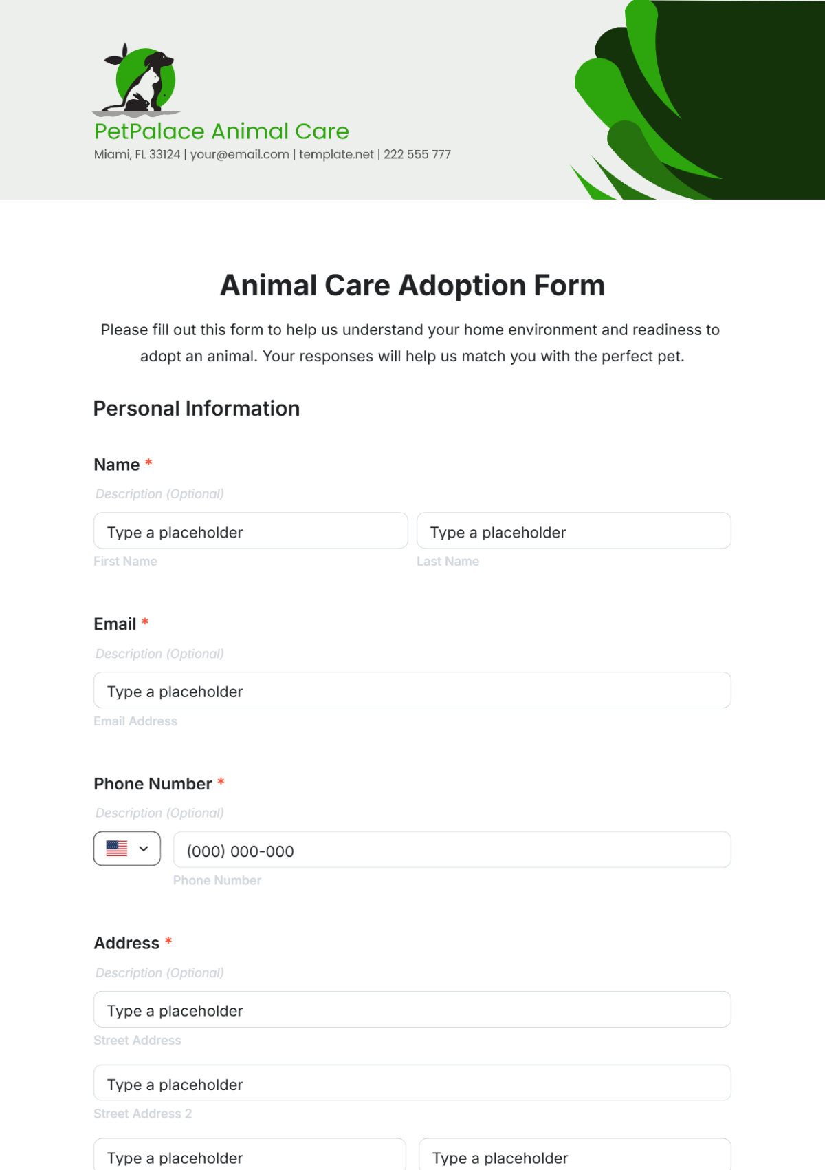 Animal Care Adoption Form Template - Edit Online & Download