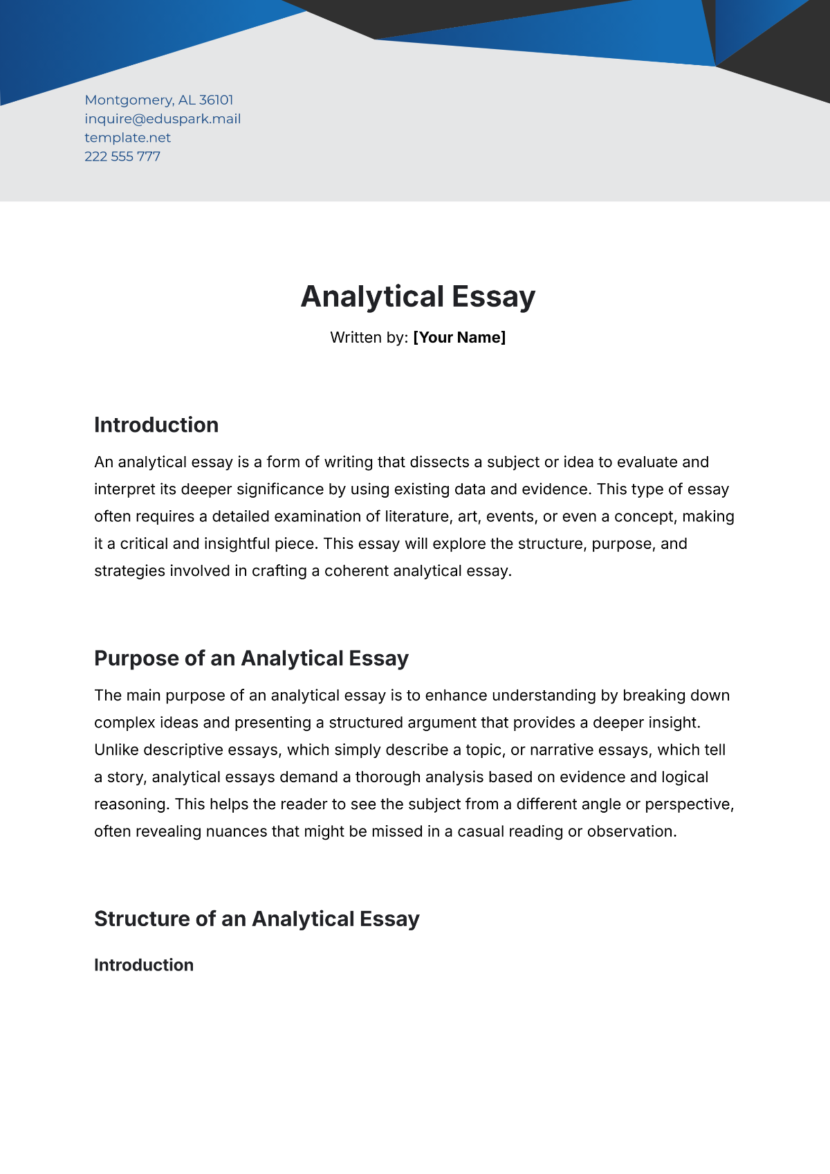 Analytical Essay Template - Edit Online & Download