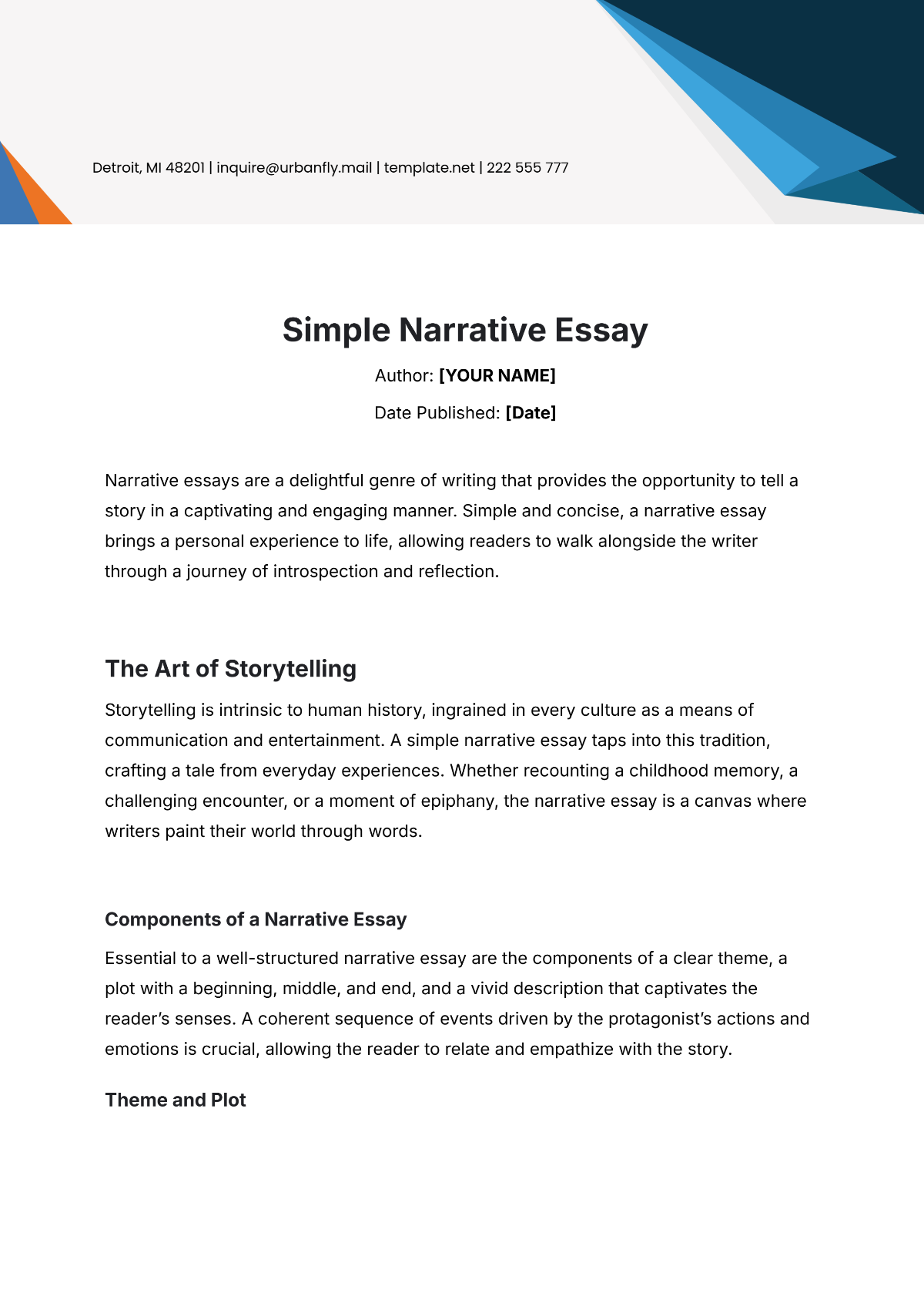 Simple Narrative Essay Template - Edit Online & Download