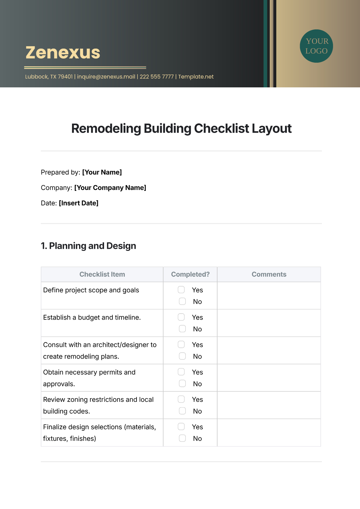 Remodeling Building Checklist Layout Template - Edit Online & Download