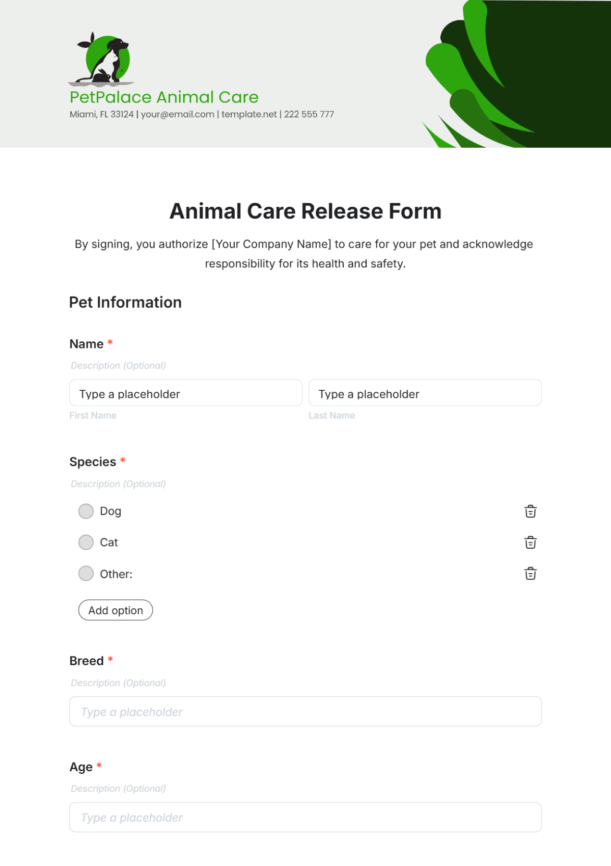 Animal Care Release Form Template - Edit Online & Download