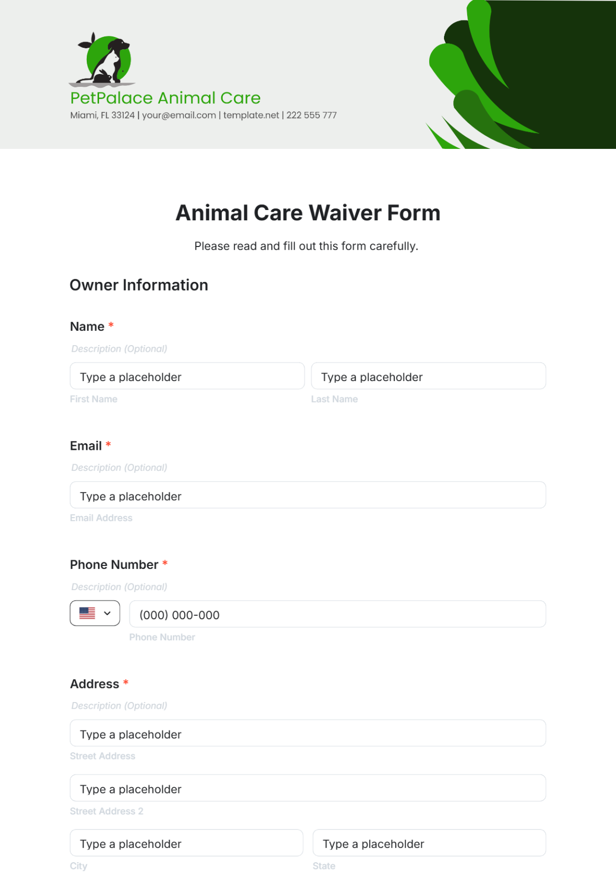 Animal Care Waiver Form Template - Edit Online & Download