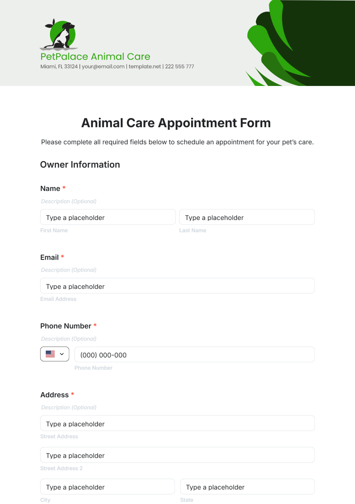 Animal Care Appointment Form Template - Edit Online & Download