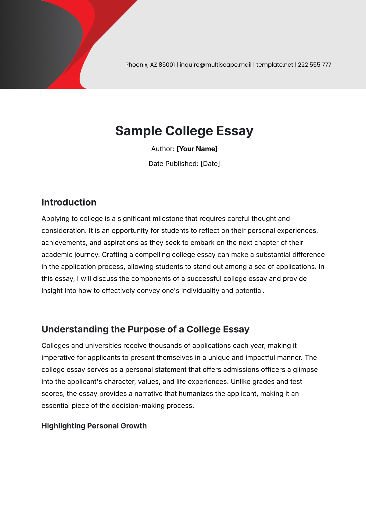 Sample College Essay Template - Edit Online & Download