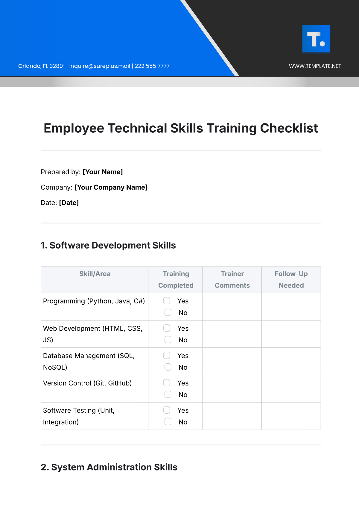 Employee Technical Skills Training Checklist Template - Edit Online & Download