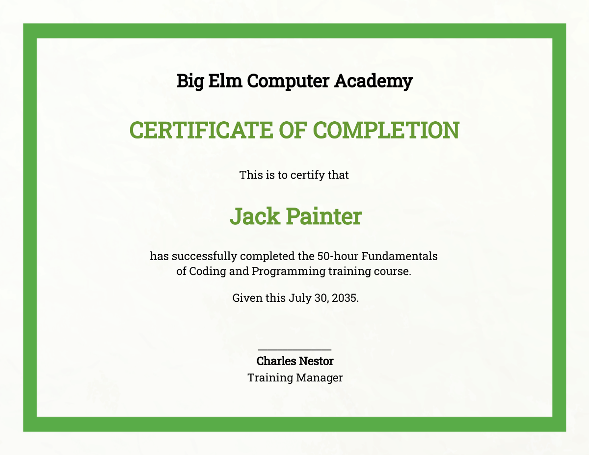 Computer Training Certificate Template
