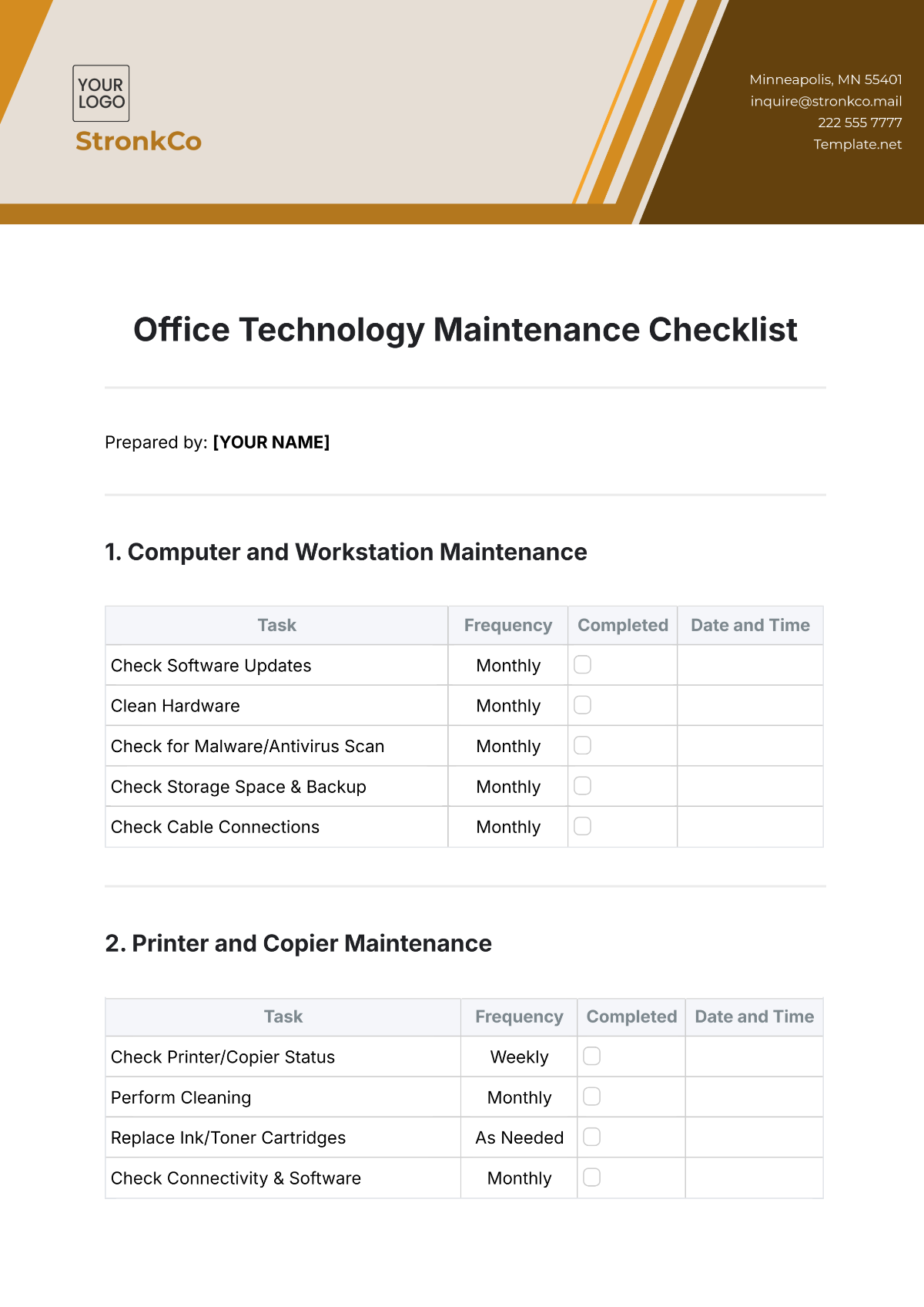 Office Technology Maintenance Checklist Template - Edit Online & Download