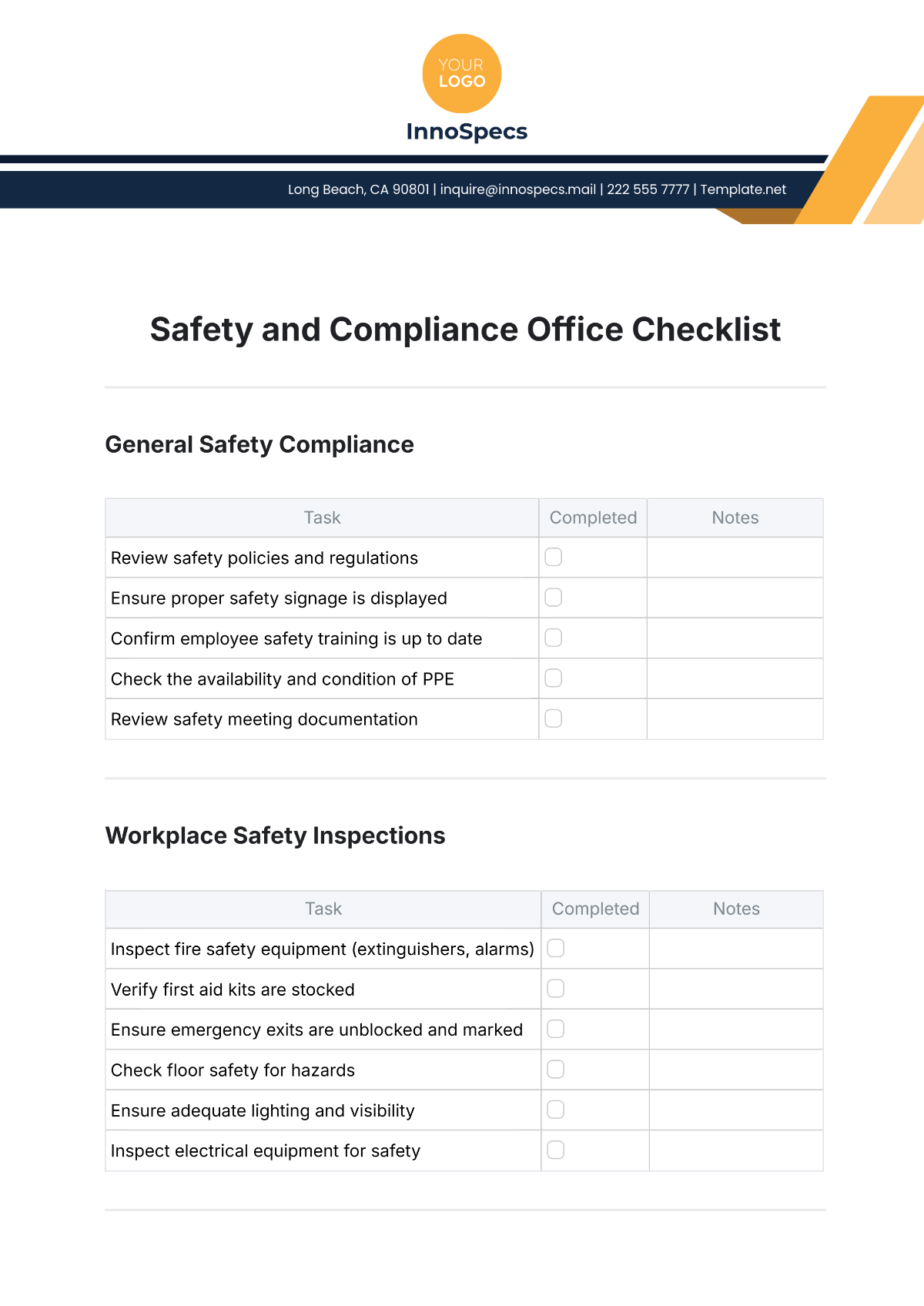 Safety and Compliance Office Checklist Template - Edit Online & Download