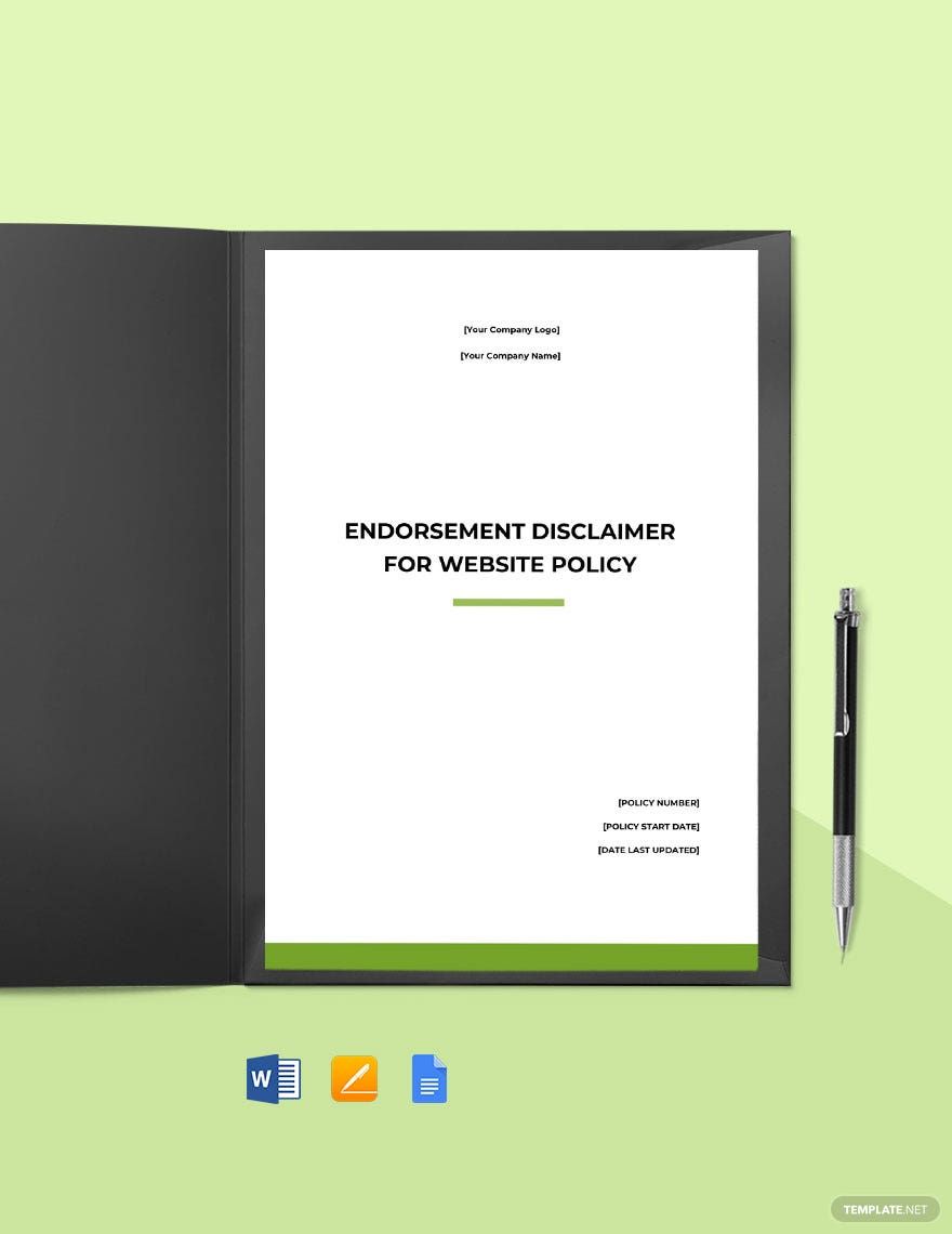 Endorsement Disclaimer Policy For Website Template
