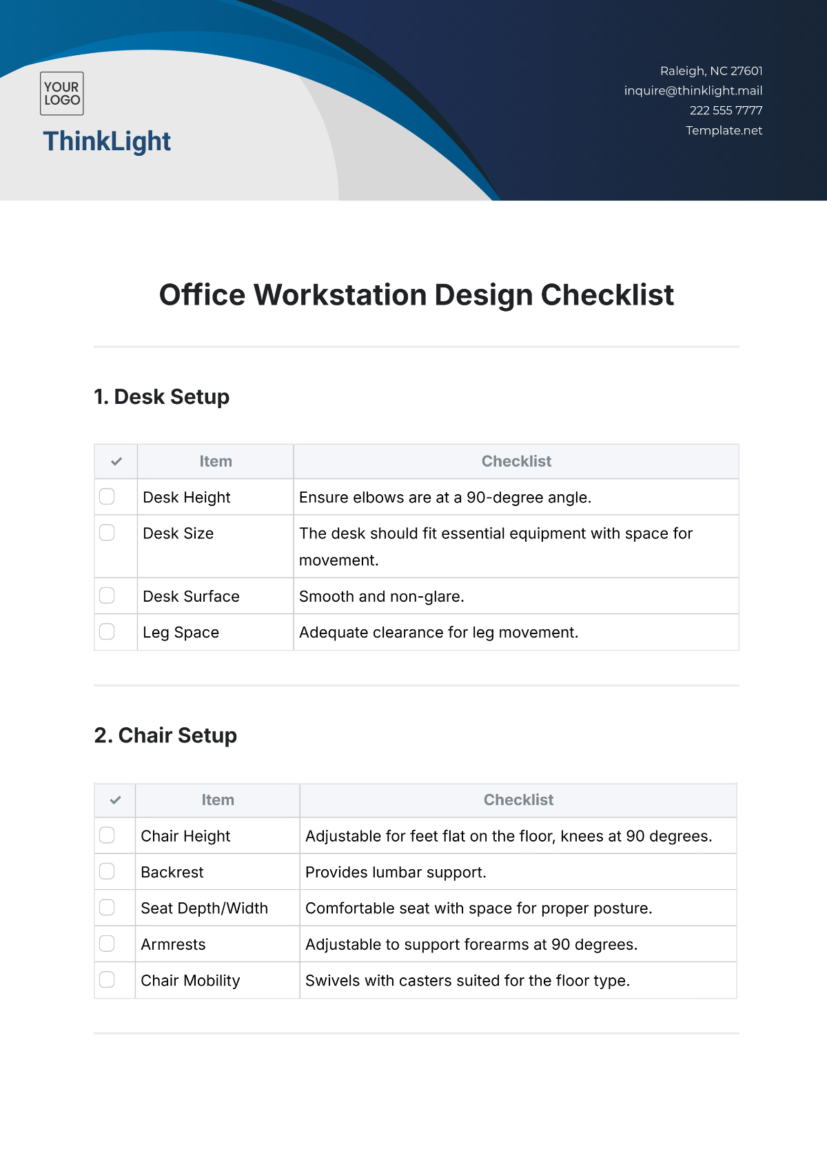 Office Workstation Design Checklist Template - Edit Online & Download