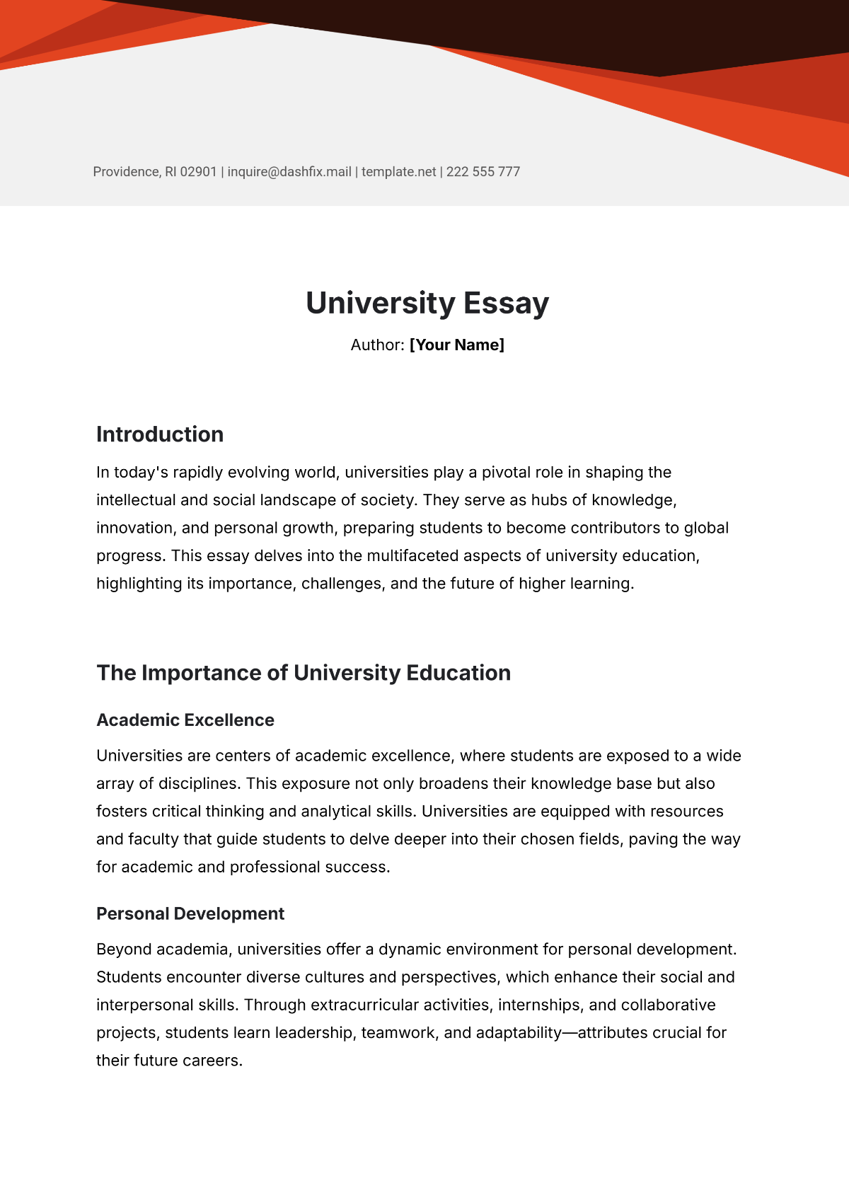 University Essay Template - Edit Online & Download