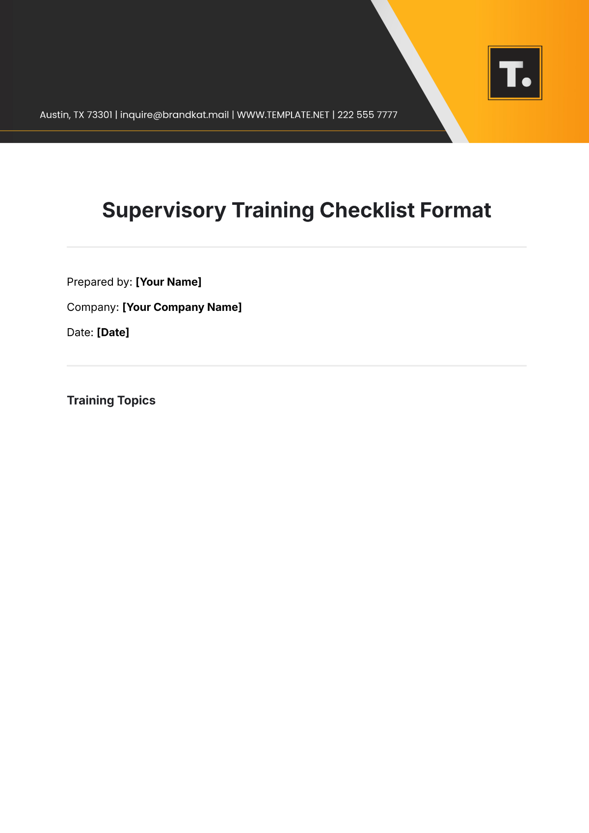 Supervisory Training Checklist Format Template - Edit Online & Download