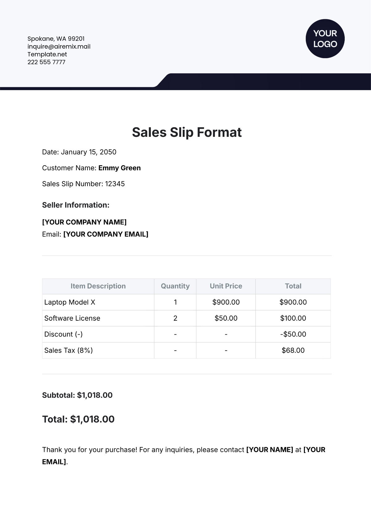 Sales Slip Format Template - Edit Online & Download