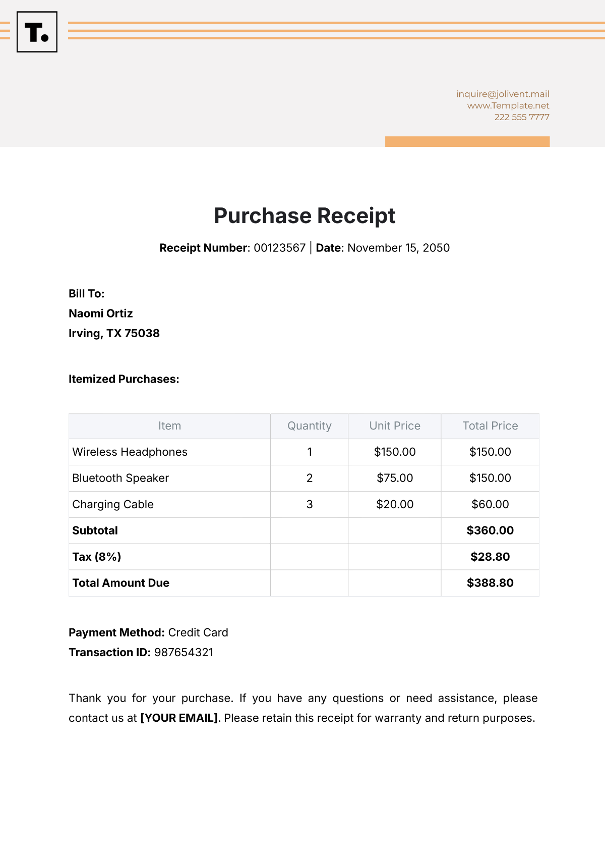 Purchase Receipt Template - Edit Online & Download